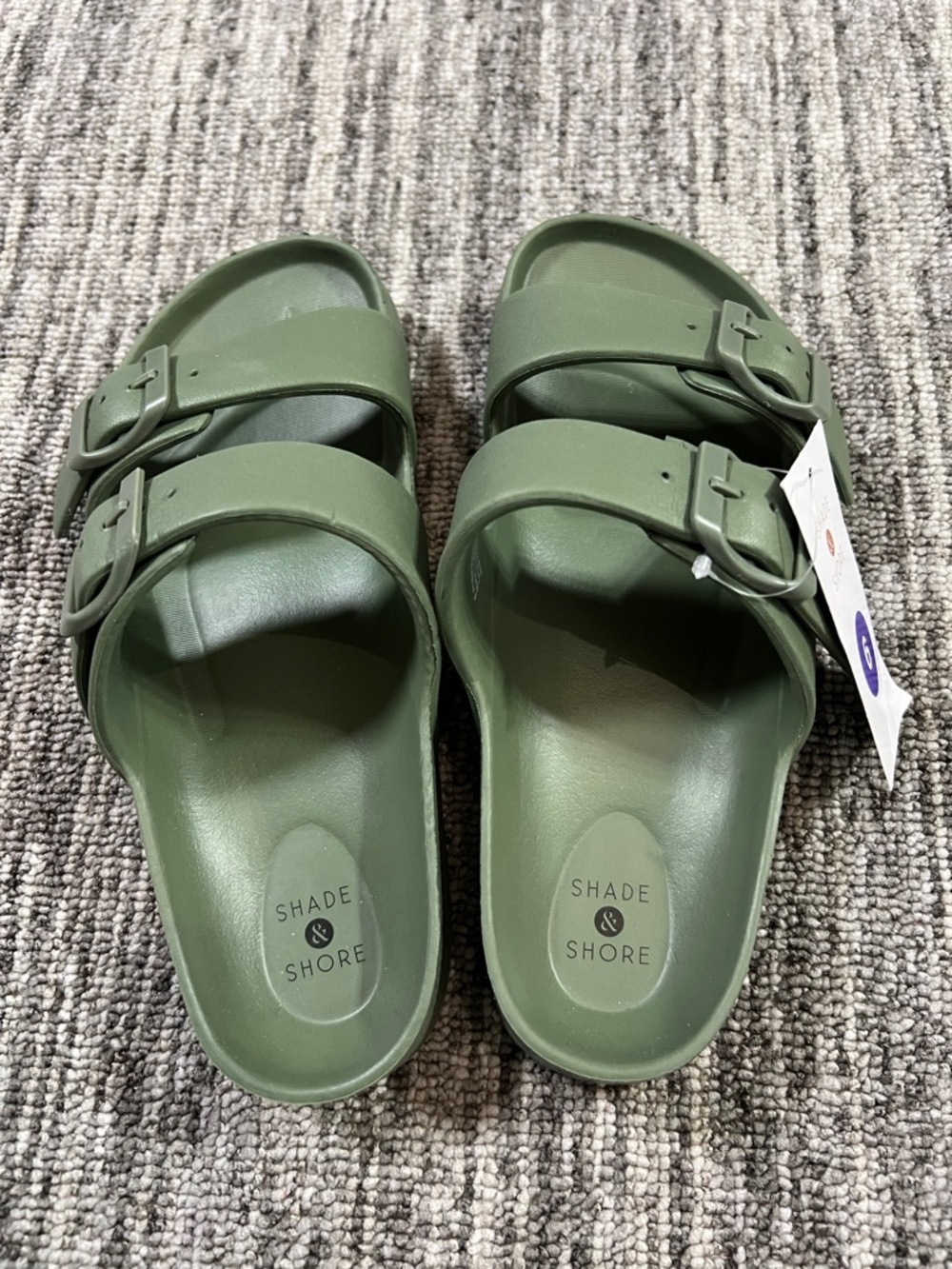 Shade & Shore Olive Green Double-Strap Buckle Slides - Picture 4 of 7